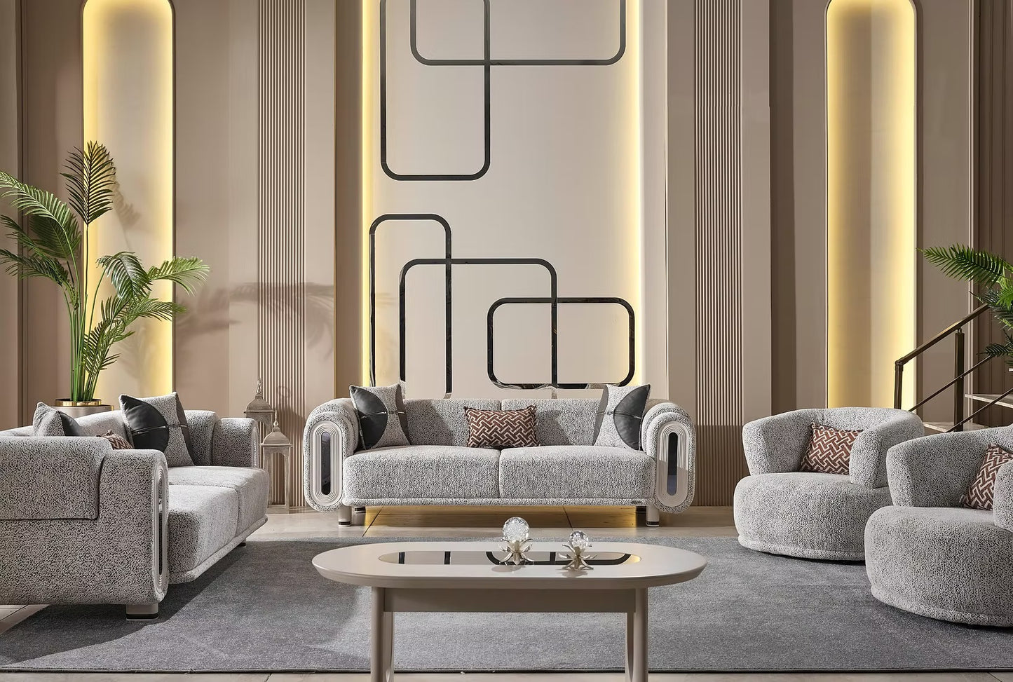Parma Grey & Silver Sofa Set