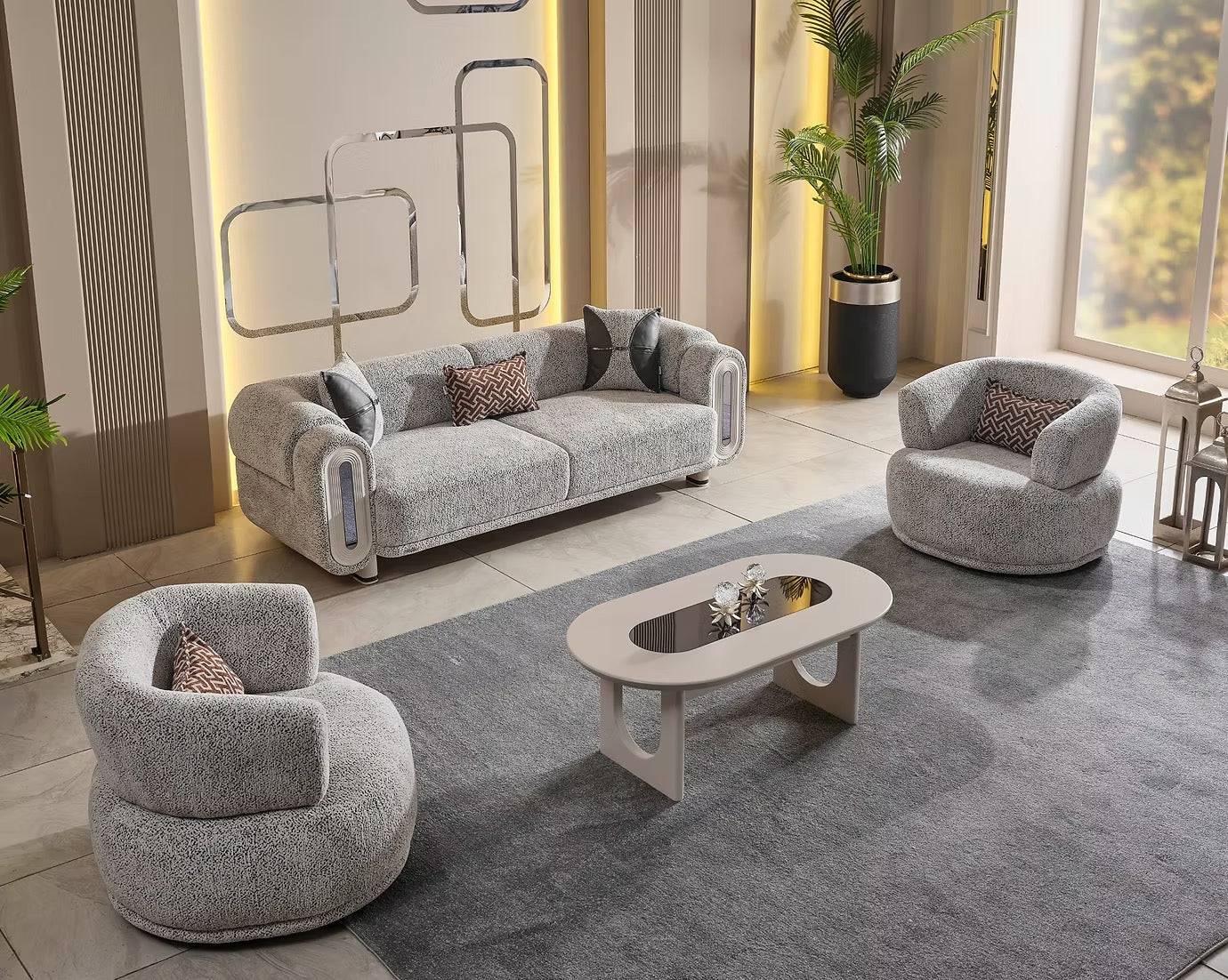 Parma Grey & Silver Sofa Set