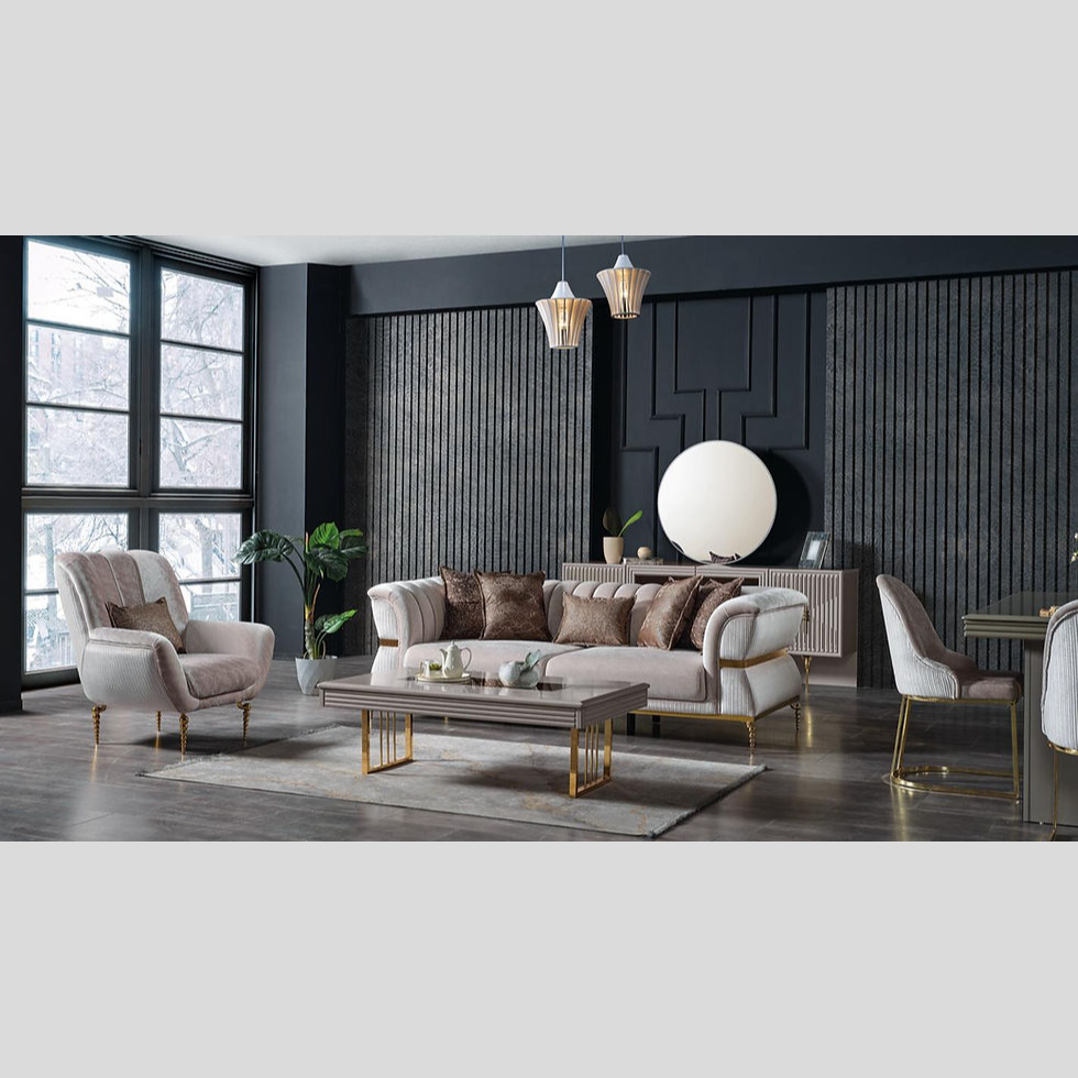 NEHIR Beige & Gold Sofa Set