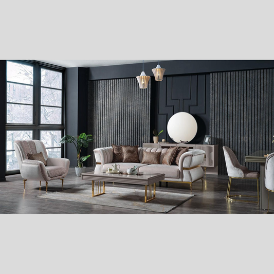 NEHIR Beige & Gold Sofa Set