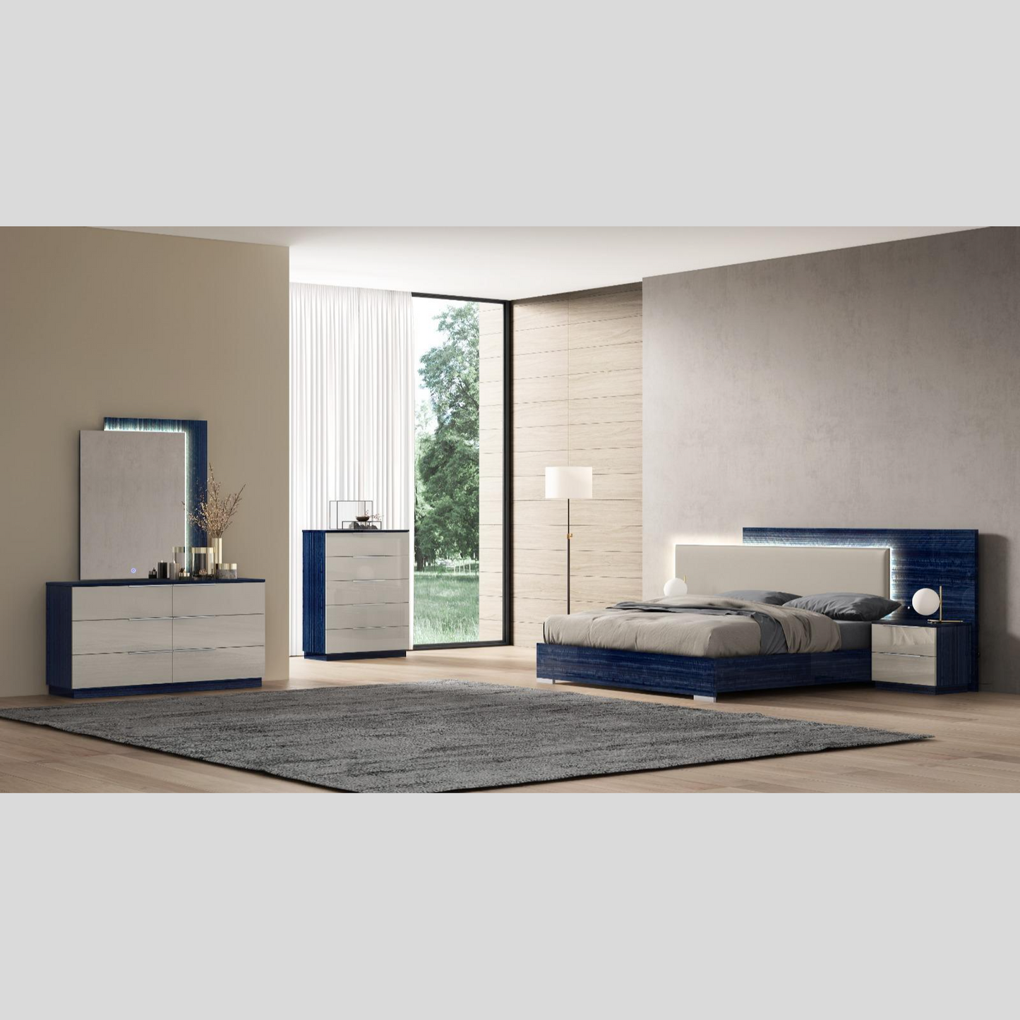 Tranquil Harmony Grey and Blue Bed Ensemble
