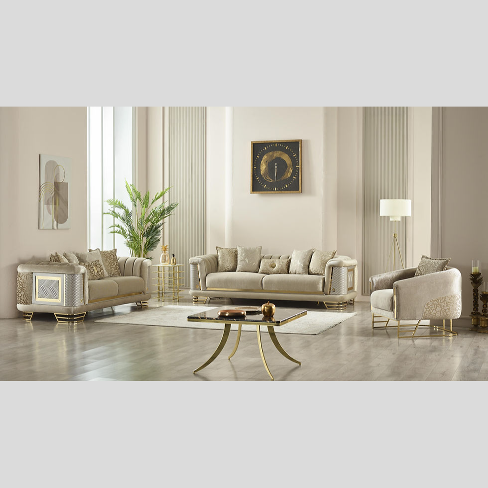 ROMANCE Beige & Gold Sofa Set (3+2+1)