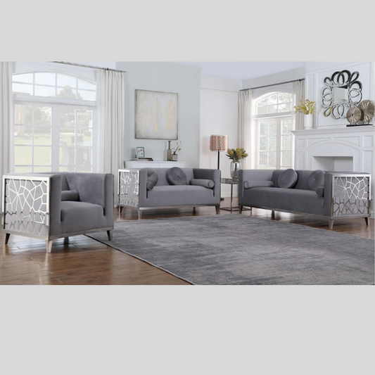 Soft Velvet Sofa Set In Mesh Design