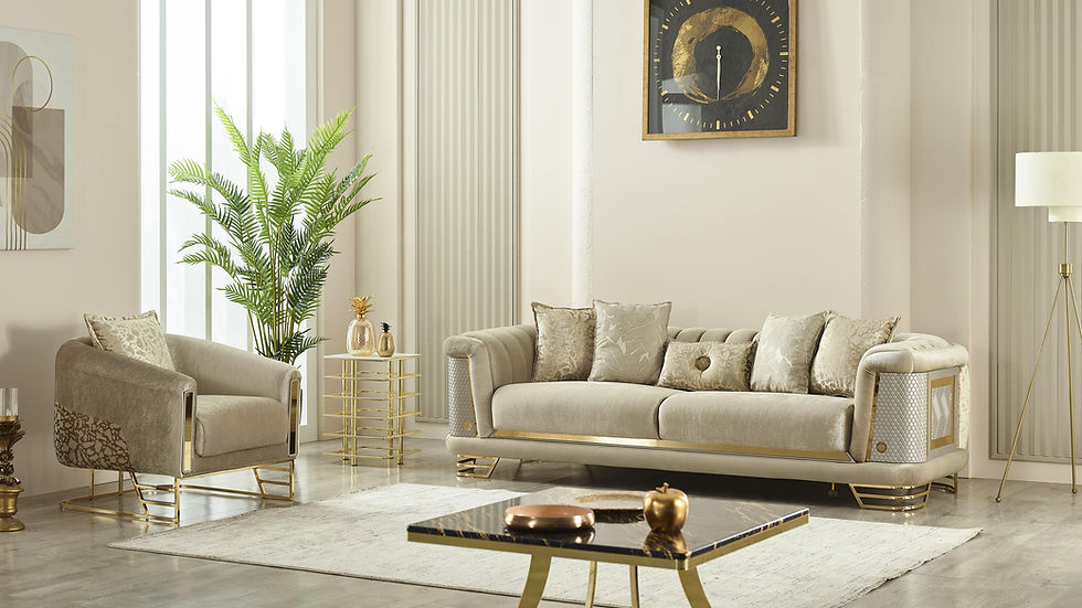 ROMANCE Beige & Gold Sofa Set (3+2+1)
